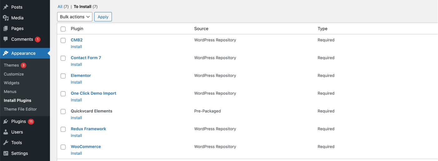 Install required plugins Quickvcard Digital Business Card SaaS